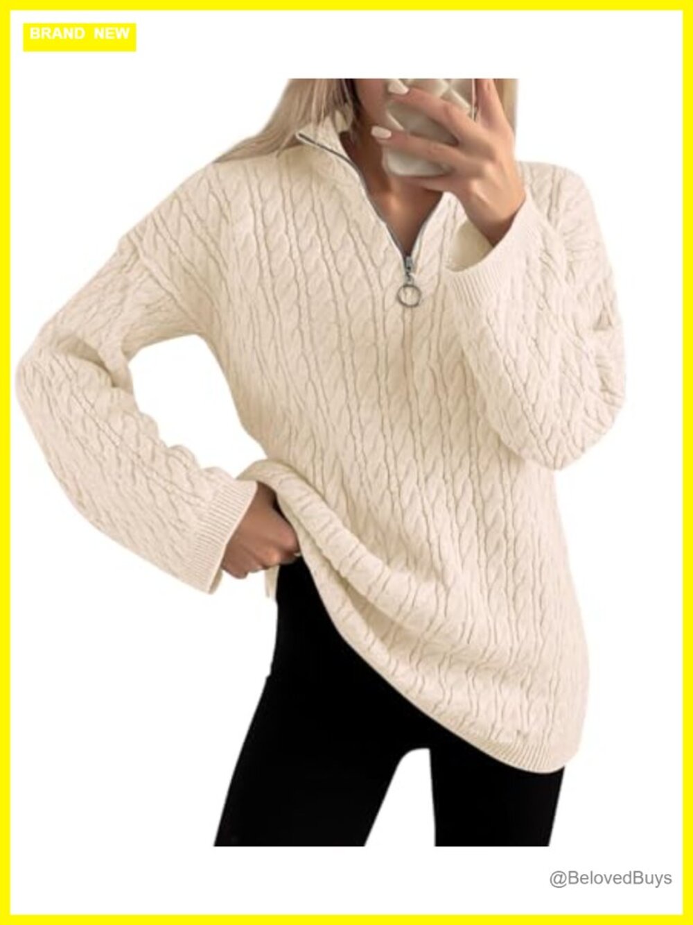 Cable Knit Half Zip Oversized Pullover Sweater Womens